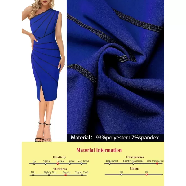 VFSHOW Womens One Shoulder Sleeveless Lace Trim Split Cocktail Party Bodycon Midi DressRoyal Blue