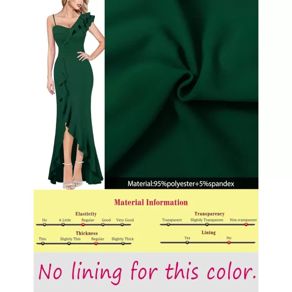 VFSHOW Womens One Shoulder Strap Ruched Ruffle Split Formal Prom Maxi Dress 2023 Sexy V Neck Wedding Guest Evening Long GownDark Green