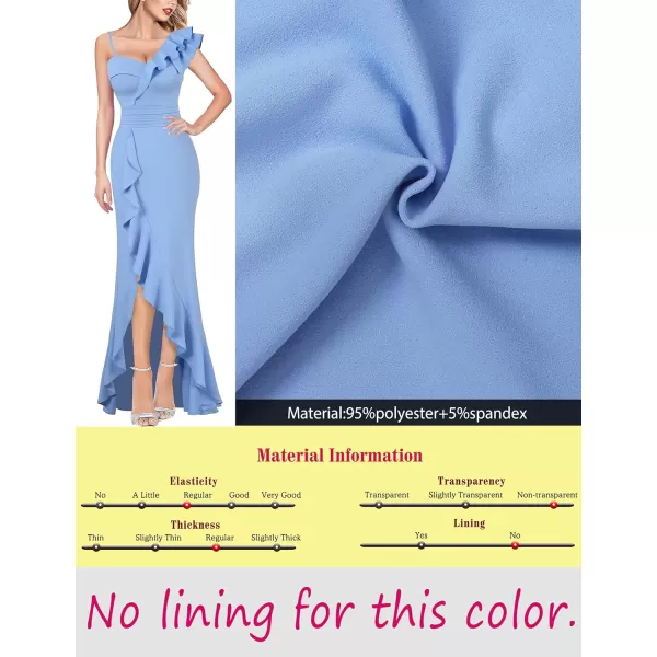 VFSHOW Womens One Shoulder Strap Ruched Ruffle Split Formal Prom Maxi Dress 2023 Sexy V Neck Wedding Guest Evening Long GownLight Blue