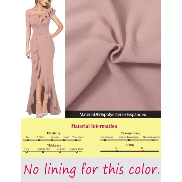 VFSHOW Womens One Shoulder Strap Ruched Ruffle Split Formal Prom Maxi Dress 2023 Sexy V Neck Wedding Guest Evening Long GownPink