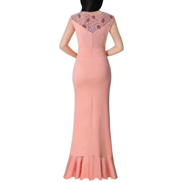 VFSHOW Womens Peach Pink Floral Lace Ruched Ruffle High Split Formal Evening Gown Wedding Maxi Dress 9761 PIK 3XLVFSHOW Womens Peach Pink Floral Lace Ruched Ruffle High Split Formal Evening Gown Wedding Maxi Dress 9761 PIK 3XL