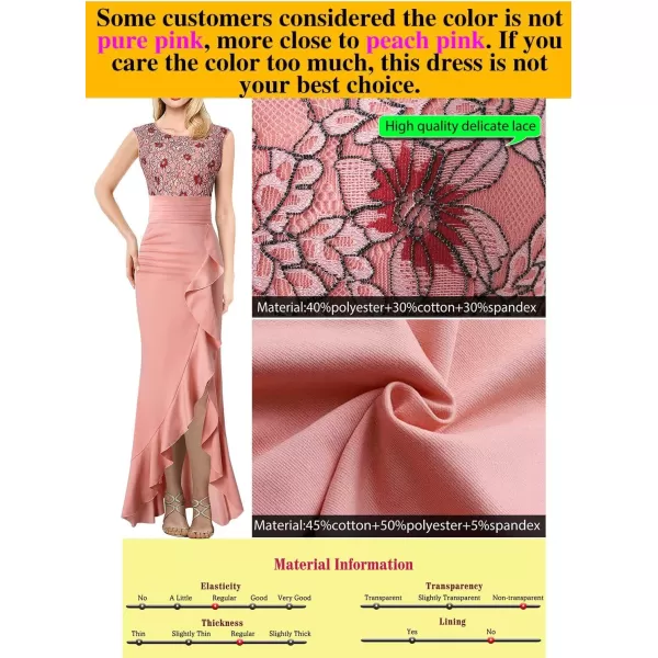 VFSHOW Womens Peach Pink Floral Lace Ruched Ruffle High Split Formal Evening Gown Wedding Maxi Dress 9761 PIK 3XLVFSHOW Womens Peach Pink Floral Lace Ruched Ruffle High Split Formal Evening Gown Wedding Maxi Dress 9761 PIK 3XL