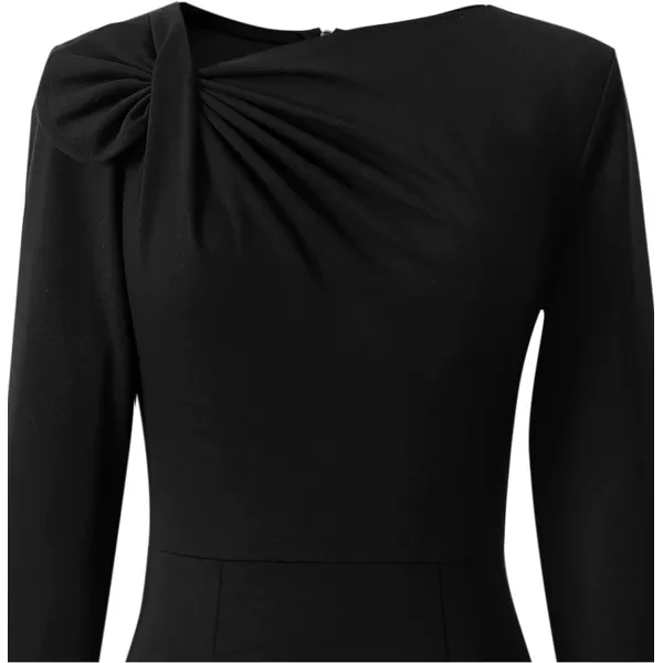 VFSHOW Womens Pleated Asymmetric Bow Neck Work Cocktail Party Sheath DressBlack 34 Sleeve