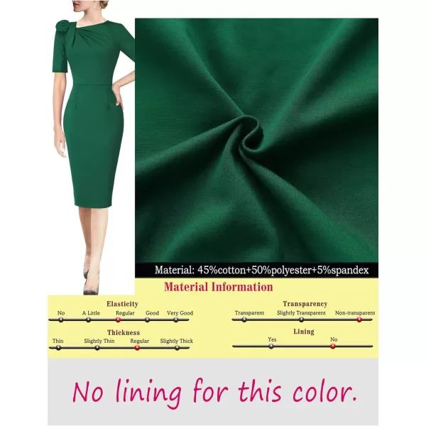 VFSHOW Womens Pleated Asymmetric Bow Neck Work Cocktail Party Sheath DressGreenshort Sleeve