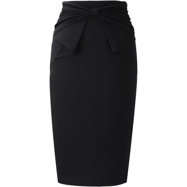 VFSHOW Womens Pleated Bow High Waist Slim Work Office Business Pencil SkirtBlack