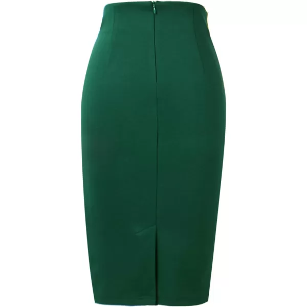 VFSHOW Womens Pleated Bow High Waist Slim Work Office Business Pencil SkirtGreen