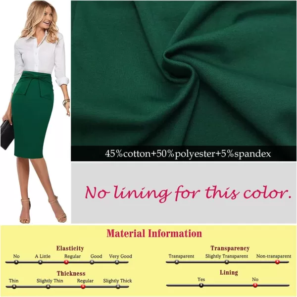 VFSHOW Womens Pleated Bow High Waist Slim Work Office Business Pencil SkirtGreen