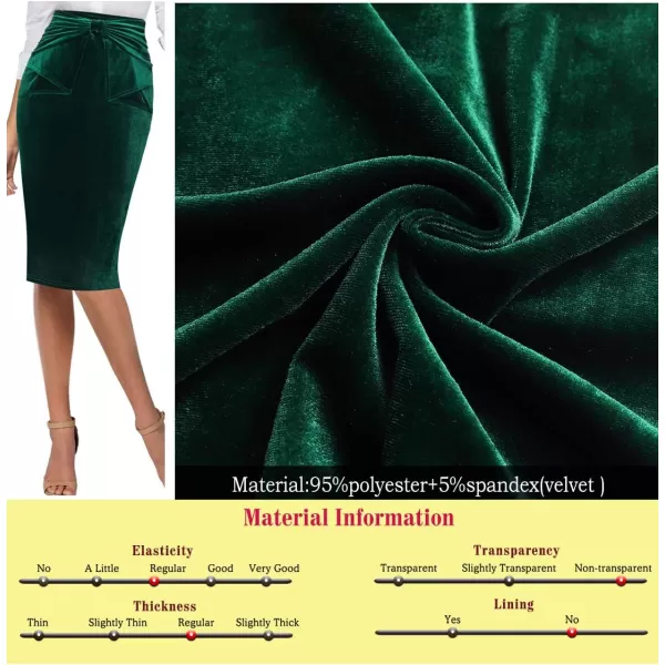 VFSHOW Womens Pleated Bow High Waist Slim Work Office Business Pencil SkirtGreen Velvet