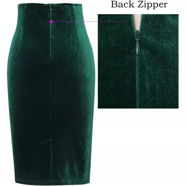 VFSHOW Womens Pleated Bow High Waist Slim Work Office Business Pencil SkirtGreen Velvet