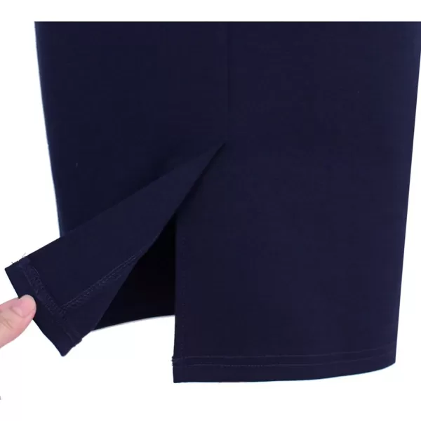 VFSHOW Womens Pleated Bow High Waist Slim Work Office Business Pencil SkirtNavy Blue