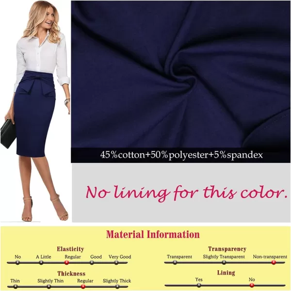 VFSHOW Womens Pleated Bow High Waist Slim Work Office Business Pencil SkirtNavy Blue