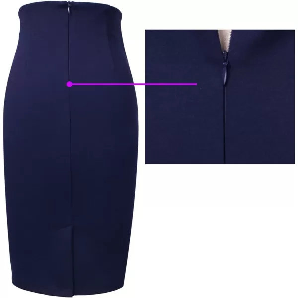 VFSHOW Womens Pleated Bow High Waist Slim Work Office Business Pencil SkirtNavy Blue