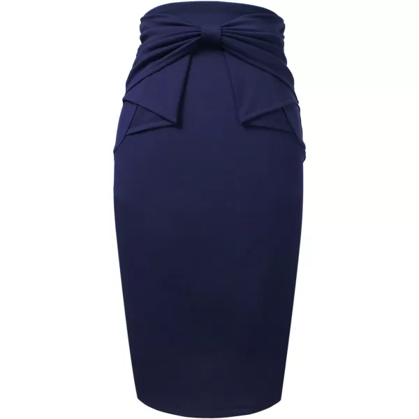 VFSHOW Womens Pleated Bow High Waist Slim Work Office Business Pencil SkirtNavy Blue