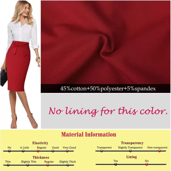 VFSHOW Womens Pleated Bow High Waist Slim Work Office Business Pencil SkirtRed