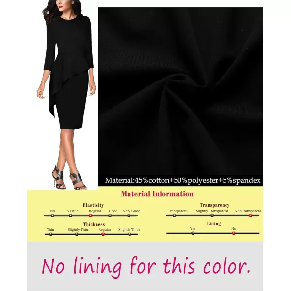VFSHOW Womens Pleated Crew Neck Asymmetrical Big Peplum Work Business Office Bodycon Pencil Sheath DressBlack Asymmetrical Peplum2