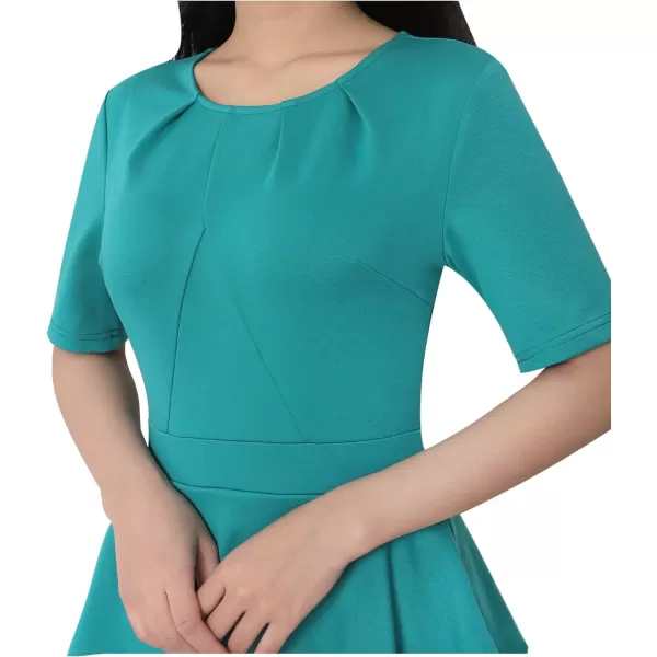 VFSHOW Womens Pleated Crew Neck Asymmetrical Big Peplum Work Business Office Bodycon Pencil Sheath DressLight Green