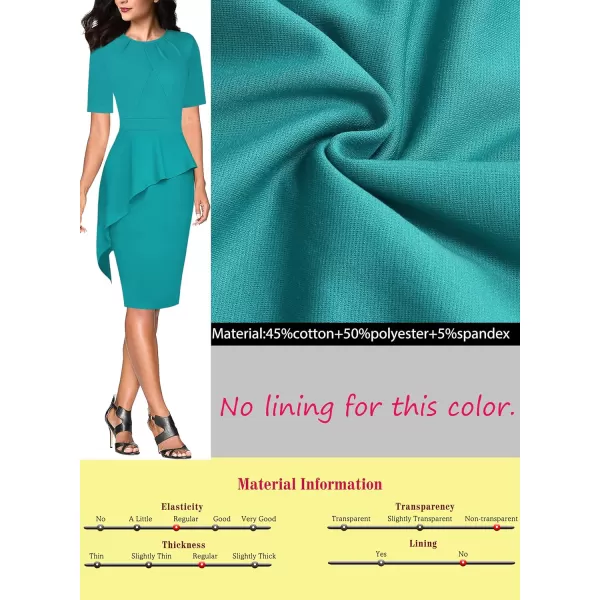 VFSHOW Womens Pleated Crew Neck Asymmetrical Big Peplum Work Business Office Bodycon Pencil Sheath DressLight Green