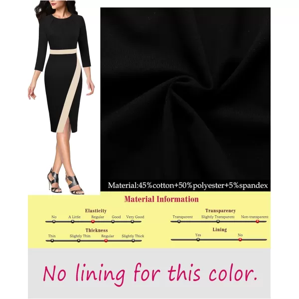 VFSHOW Womens Pleated Crew Neck Patchwork Work Business Office Bodycon Pencil DressBlack and Beige