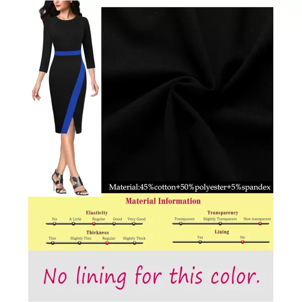 VFSHOW Womens Pleated Crew Neck Patchwork Work Business Office Bodycon Pencil DressBlack and Blue