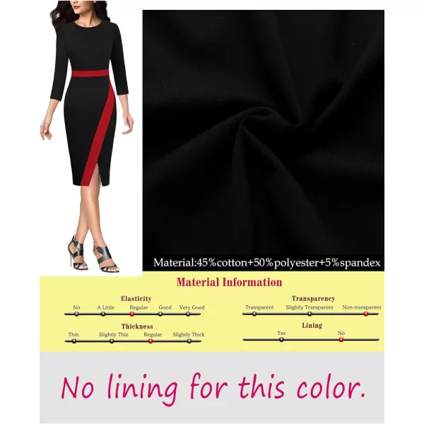 VFSHOW Womens Pleated Crew Neck Patchwork Work Business Office Bodycon Pencil DressBlack and Red