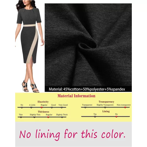 VFSHOW Womens Pleated Crew Neck Patchwork Work Business Office Bodycon Pencil DressGrey and Beige2