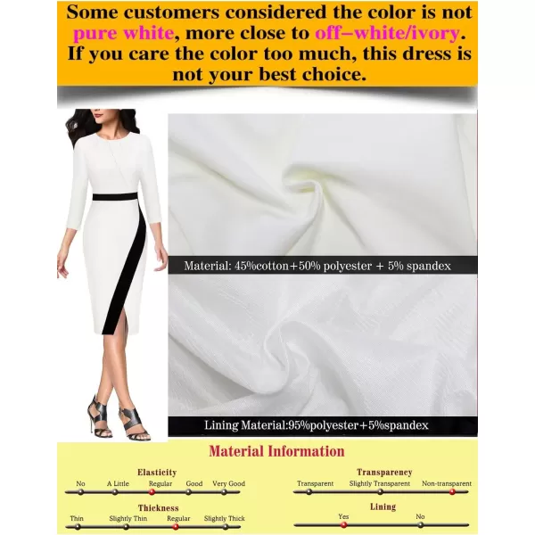 VFSHOW Womens Pleated Crew Neck Patchwork Work Business Office Bodycon Pencil DressOff White and Black3