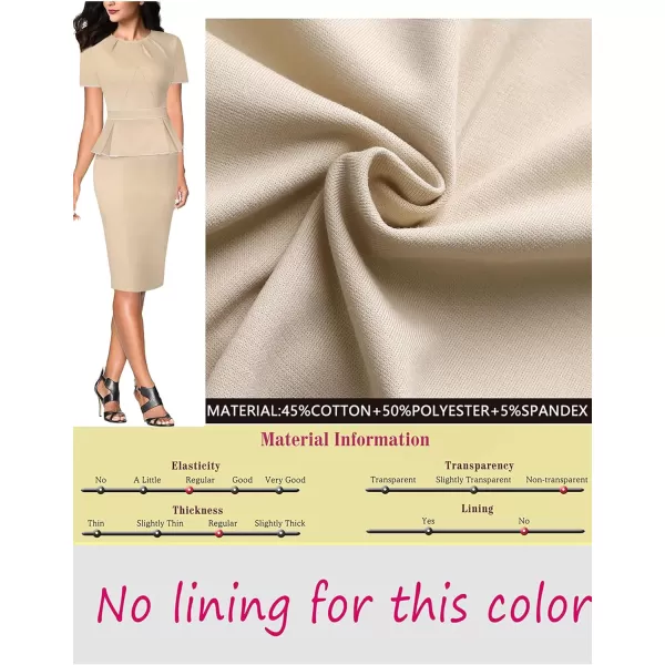 VFSHOW Womens Pleated Crew Neck Peplum Work Office Business Bodycon Sheath DressApricot With White Piping