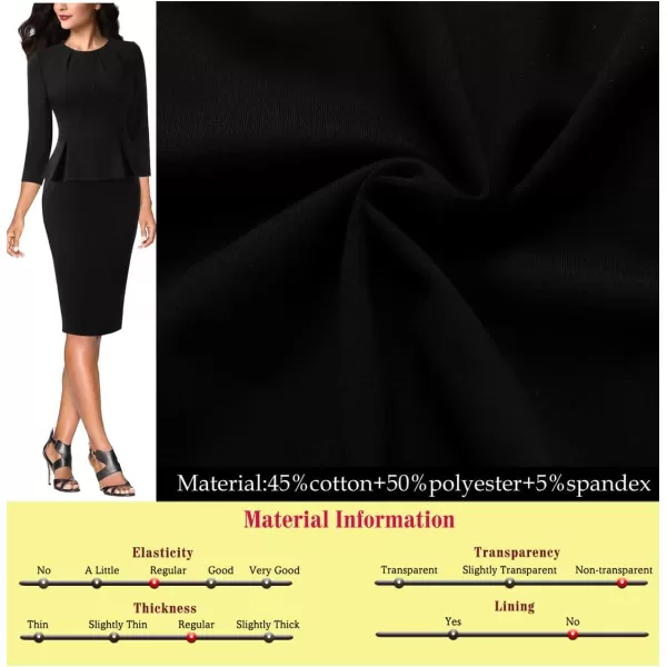 VFSHOW Womens Pleated Crew Neck Peplum Work Office Business Bodycon Sheath DressBlack34 Sleeve5