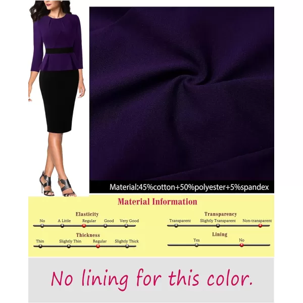 VFSHOW Womens Pleated Crew Neck Peplum Work Office Business Bodycon Sheath DressDark Purple Black