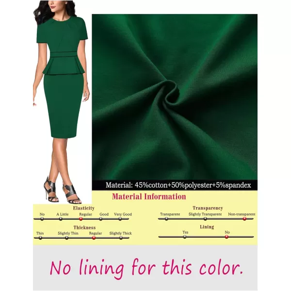 VFSHOW Womens Pleated Crew Neck Peplum Work Office Business Bodycon Sheath DressGreen With Black Piping