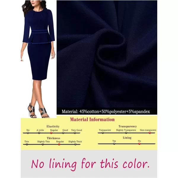 VFSHOW Womens Pleated Crew Neck Peplum Work Office Business Bodycon Sheath DressNavy With Blue Piping