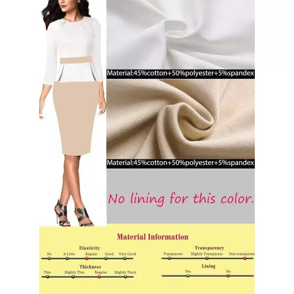 VFSHOW Womens Pleated Crew Neck Peplum Work Office Business Bodycon Sheath DressOff White  Apricot2
