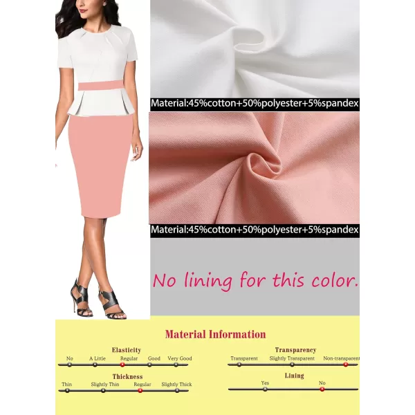 VFSHOW Womens Pleated Crew Neck Peplum Work Office Business Bodycon Sheath DressOffwhite and Peach