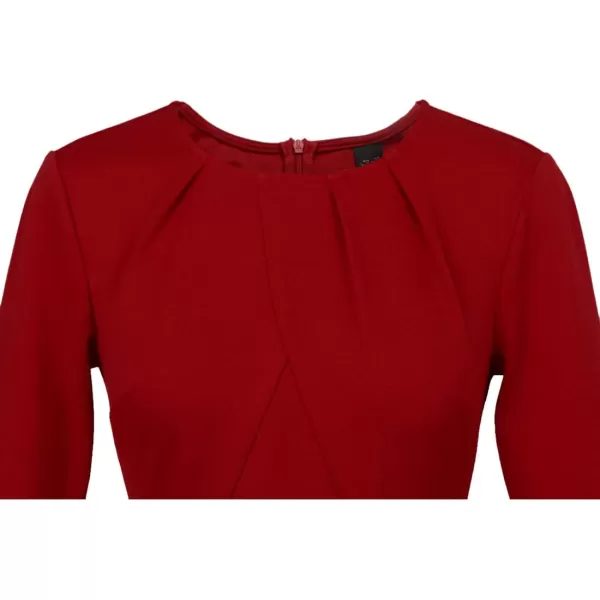 VFSHOW Womens Pleated Crew Neck Peplum Work Office Business Bodycon Sheath DressRed34 Sleeve