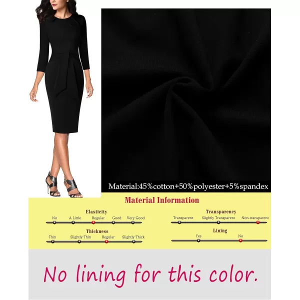 VFSHOW Womens Pleated Crew Neck Tie Waist Slim Wear to Work Office Party Bodycon Pencil DressBlack Tie Waist