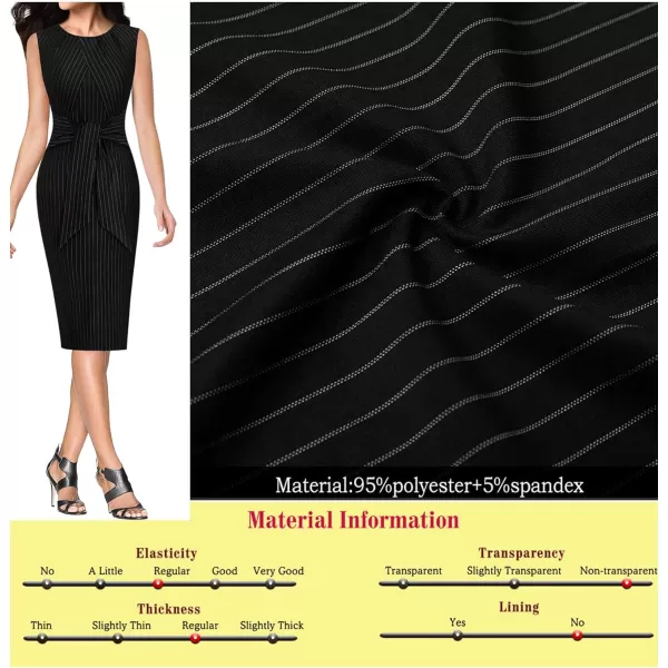 VFSHOW Womens Pleated Crew Neck Tie Waist Slim Wear to Work Office Party Bodycon Pencil DressBlack and White Stripe