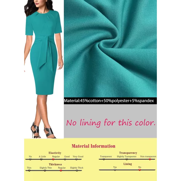 VFSHOW Womens Pleated Crew Neck Tie Waist Slim Wear to Work Office Party Bodycon Pencil DressLight Green2