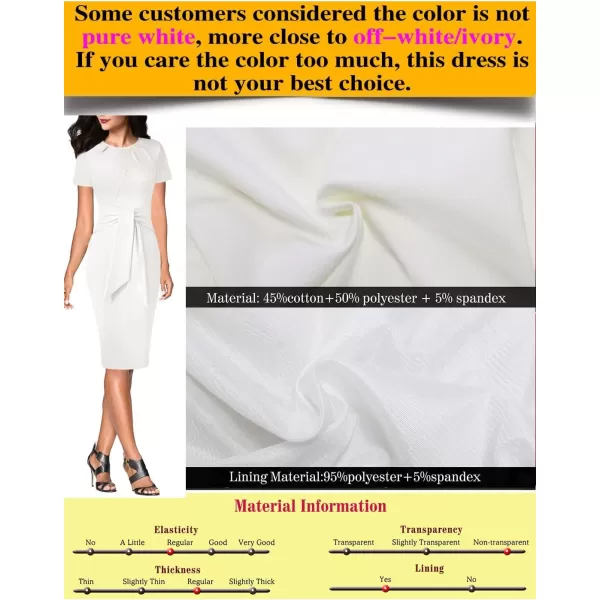 VFSHOW Womens Pleated Crew Neck Tie Waist Slim Wear to Work Office Party Bodycon Pencil DressOffwhite