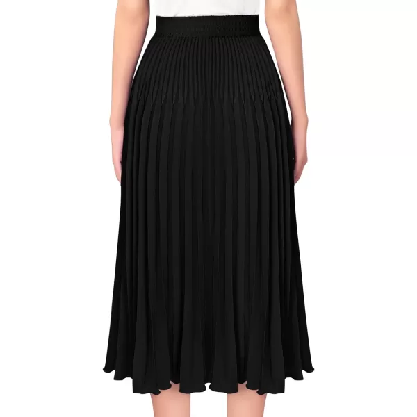 VFSHOW Womens Pleated Elastic High Waist Casual Work Business Office ALine Swing Midi SkirtBlack