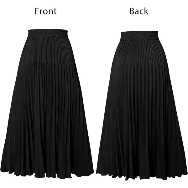 VFSHOW Womens Pleated Elastic High Waist Casual Work Business Office ALine Swing Midi SkirtBlack