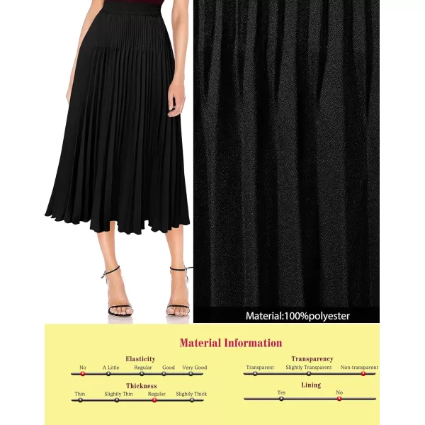 VFSHOW Womens Pleated Elastic High Waist Casual Work Business Office ALine Swing Midi SkirtBlack Aline2