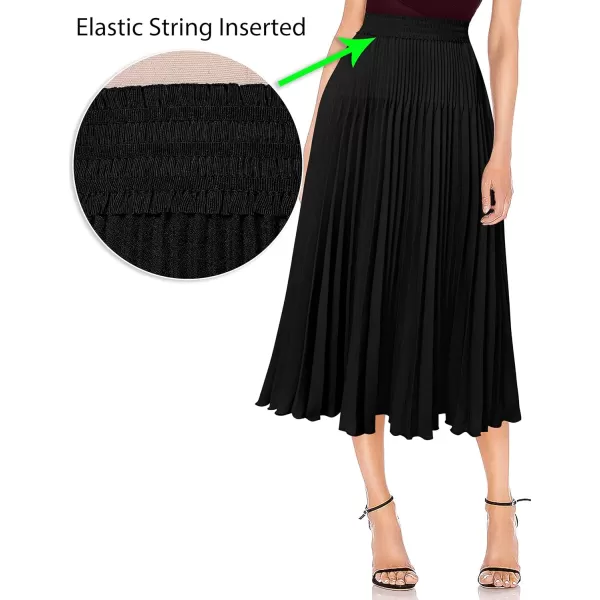 VFSHOW Womens Pleated Elastic High Waist Casual Work Business Office ALine Swing Midi SkirtBlack Aline2