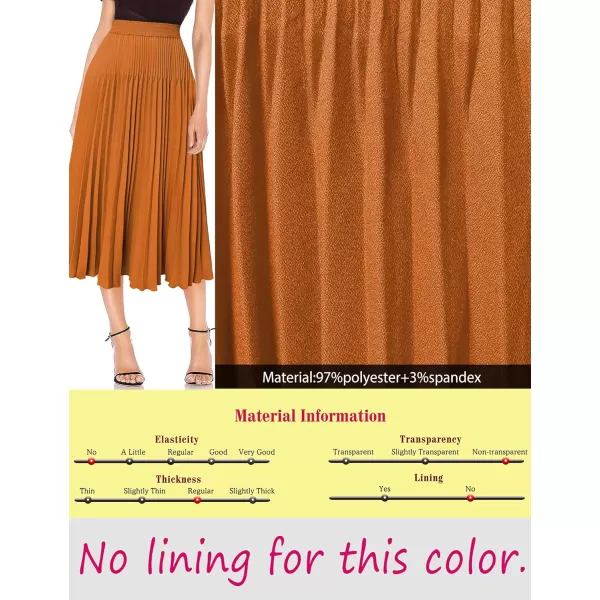 VFSHOW Womens Pleated Elastic High Waist Casual Work Business Office ALine Swing Midi SkirtBrown