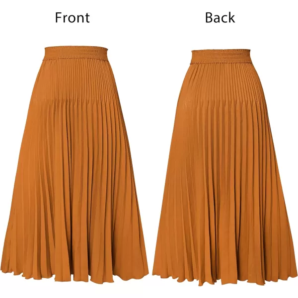 VFSHOW Womens Pleated Elastic High Waist Casual Work Business Office ALine Swing Midi SkirtBrown