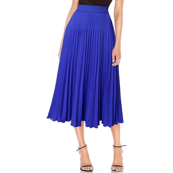 VFSHOW Womens Pleated Elastic High Waist Casual Work Business Office ALine Swing Midi SkirtRoyal Bluealine