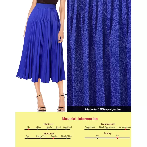 VFSHOW Womens Pleated Elastic High Waist Casual Work Business Office ALine Swing Midi SkirtRoyal Bluealine