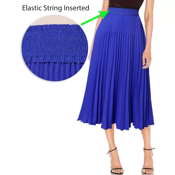 VFSHOW Womens Pleated Elastic High Waist Casual Work Business Office ALine Swing Midi SkirtRoyal Bluealine