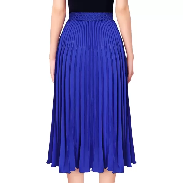 VFSHOW Womens Pleated Elastic High Waist Casual Work Business Office ALine Swing Midi SkirtRoyal Bluealine