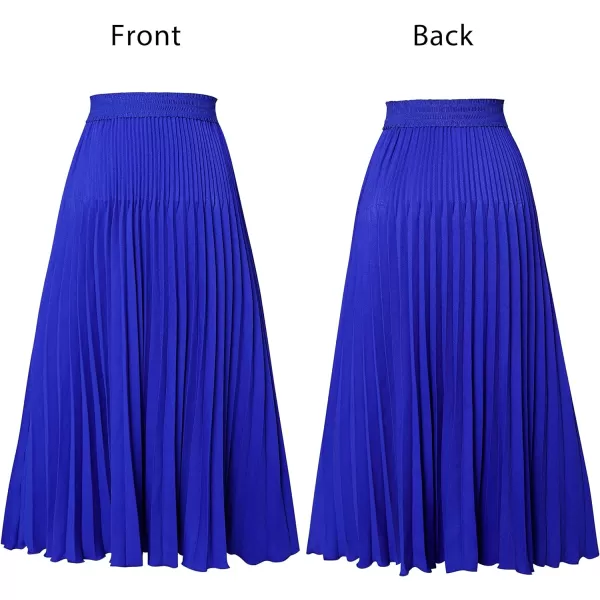 VFSHOW Womens Pleated Elastic High Waist Casual Work Business Office ALine Swing Midi SkirtRoyal Bluealine