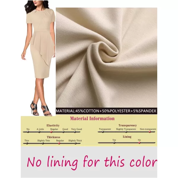 VFSHOW Womens Pleated Peplum Crew Neck Work Office Business Bodycon Pencil DressBeige Asymmetrical Peplum